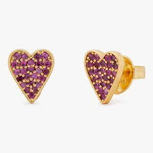 NWT Kate Spade Like Magic Pave Heart Stud Earrings Ruby and Gold Pink New